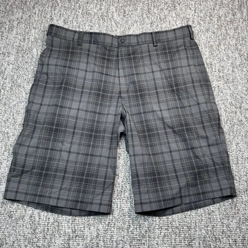 Nike Golf Shorts Mens 38 Plaid Tour Performance Tech Stretch Dri Fit Gray Black